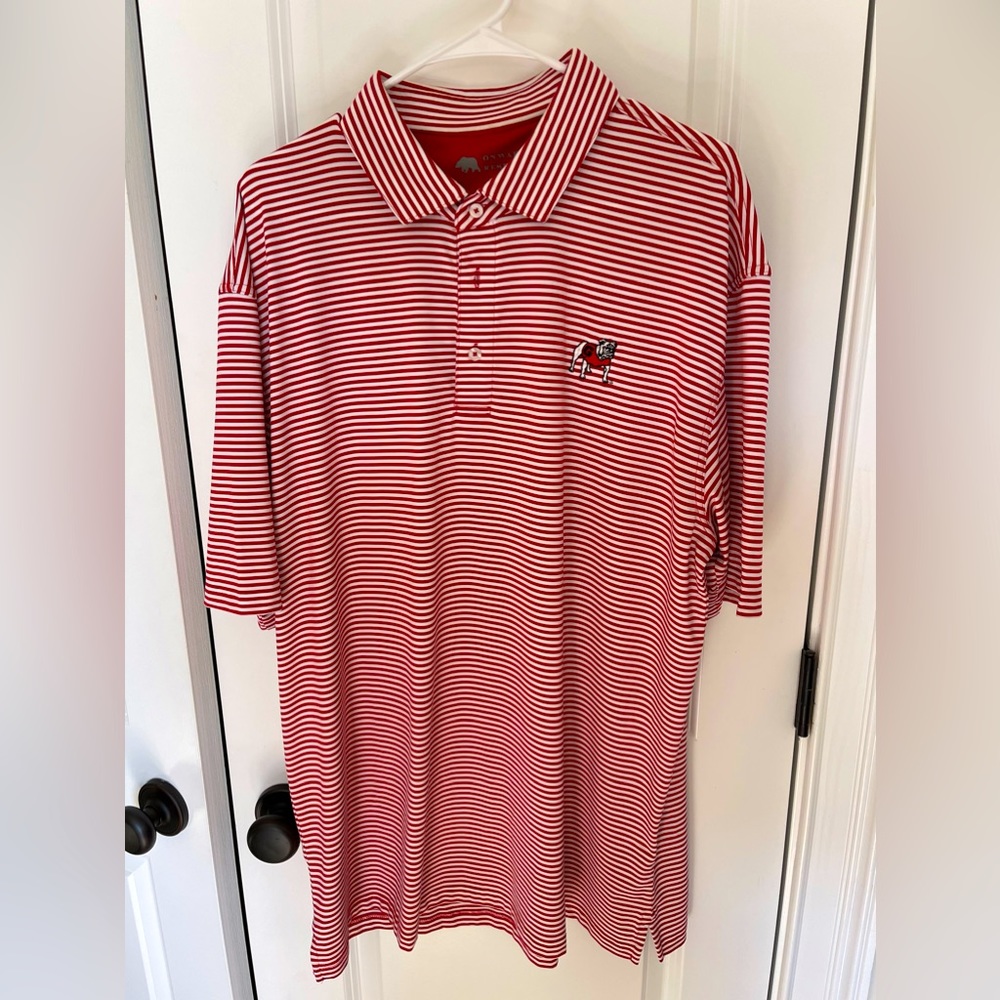 Onward Reserve Size XL Red and White stripe polo shirt with UGA logo